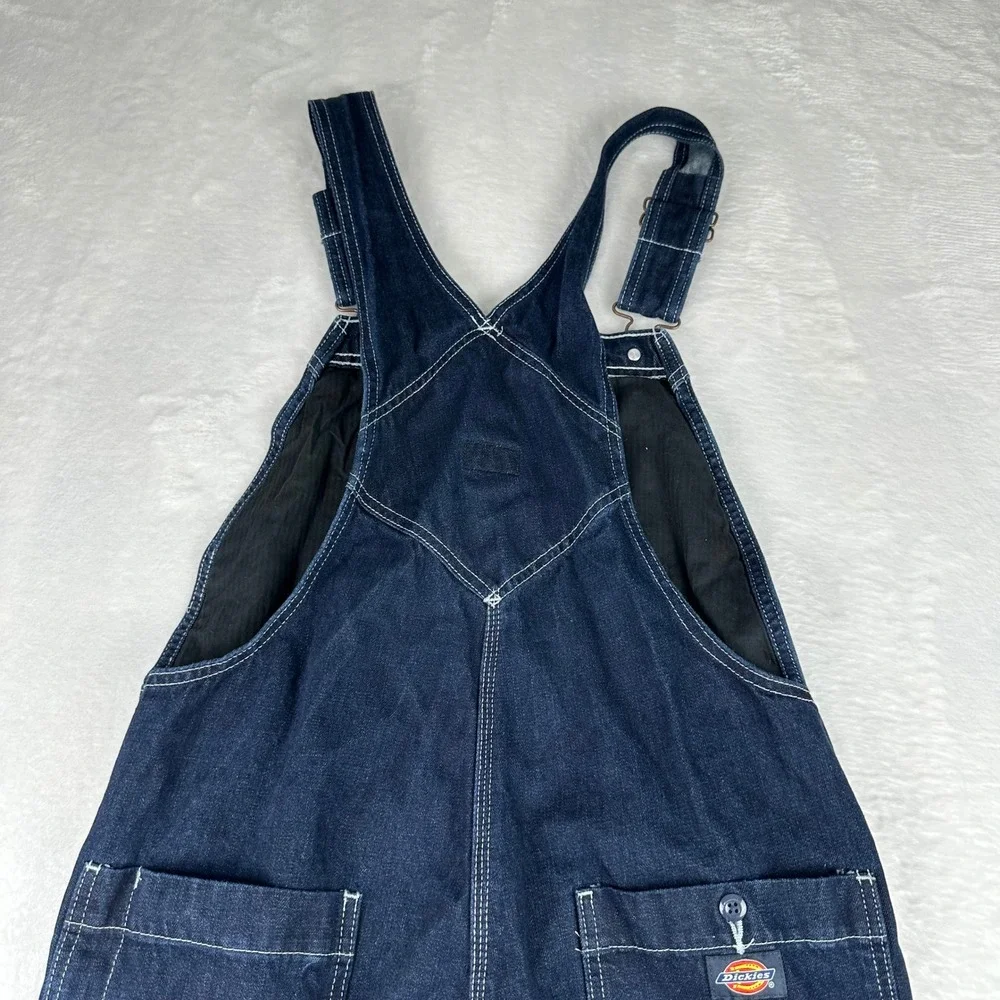 Dickies Mens Size Small Dark Wash Denim Bib Overalls Contrast Stitch Workwear